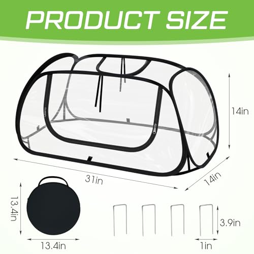 2 Pack Garden Covers for Raised Bed Foldable Clear PVC Greenhouse for Freeze Protection Row Plants Cover Accelerator with Zipper Door Black 32"x13"x14" Protection Vegetable Fruit from Animal - size: 32"x13"x14"