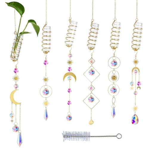 6pcs Plant Propagation Station Hanging Suncatcher with Chain Pendant