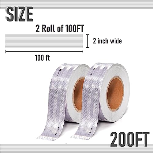 2" X 200ft DOT-C2 Reflective Safety Tapes Silver Adhesive Reflector Tape for Trailer Cars Trucks Outdoor Waterproof (Silver200FT) - size: Silver&White-200FT