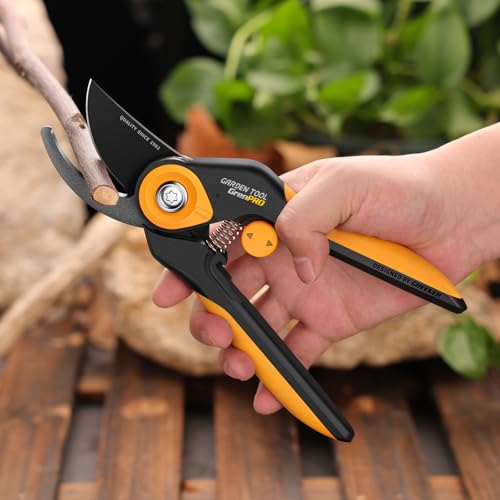 GRENPRO Heavy Duty Bypass Pruning Shears, 8.6", 1.38" Capacity, Orange - color: Orange
