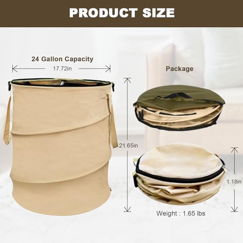 Collapsible 24 Gallon Camping Trash Can, Pop Up, Foldable, Portable, Beige - color: Beige