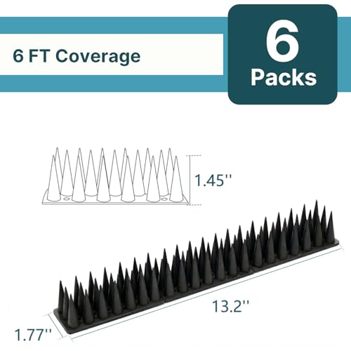 Bird & Animal Deterrent Spikes, 6 Packs Outdoor Plastic Spike Strips for Roof, Ledges, Fence, Walls & Railing, Humane Squirrel, Raccoon & Pigeon Barrier, 6 FT Coverage, Black - color: Black, size: 6 FT Coverage