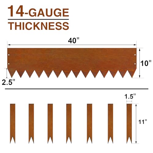 20ft. 40" L × 10" H Corten Steel Landscape Edging, 6 Pack Border - color: Rusted, size: 10 inches