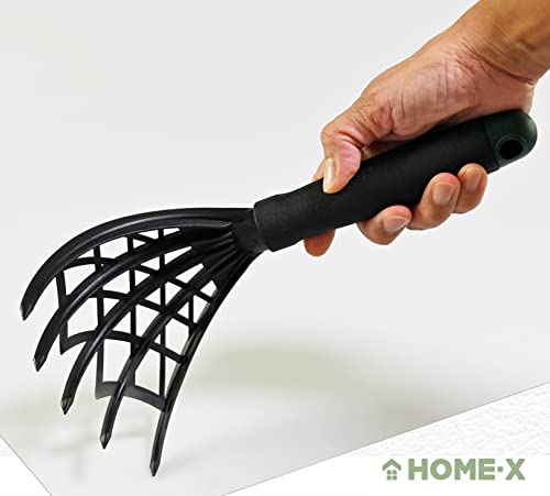 Home-X Webbed Garden Claw Rake and Cultivator, Durable Gardening Tool, Handheld Claw Rake Cultivator & Tiller-Rubber Grip (Black)-10.5” L
