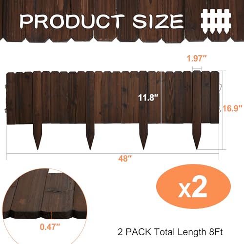 GHWIE Wooden Garden Fence Wood Garden Edging Border Decorative Landscape Border Edging,Planting Tree Fence Landscape Edging Flower Bed Fences-11.8'' H x 48'' L (3 Pack,12Ft Total Length)