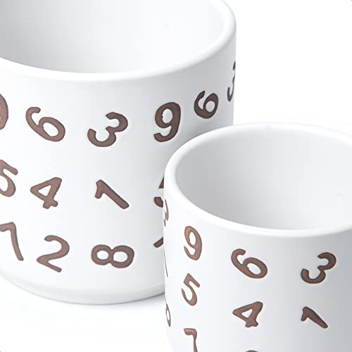 D'vine Dev Set of 2 Ceramic Planter Pots with Drainage Hole and Saucer, 6 Inch Plant Pots for Plants Indoor Houseplants, White, 99-Z-B-1-Y - size: 6", style: Numbers White