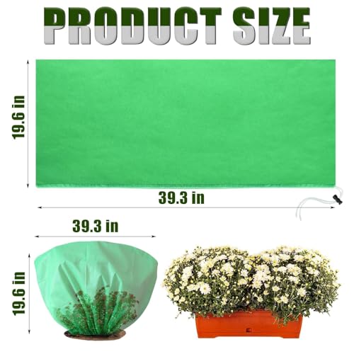 8 Pcs Plant Covers Frost Protection Bag 39.3"X19.6" Winter Reusable Plants Jacket with Drawstring Shrub Protection Wraps Bags Frost Blanket for Winter Outdoor Garden Plants - color: Green, size: 39.3 × 19.6 Inch