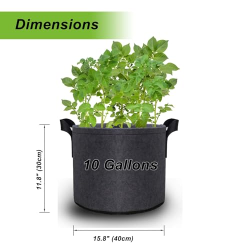 5 Pack 10 Gallon Grow Bags Heavy Duty Non-Woven Thickened 350G Fabric Planter Pots for Outdoor Plants, Garden Planting Containers with Reinforced Handles, Potato Tomato Vegetable Flower Pots - size: 10 Gallons