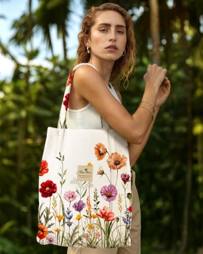 Miss Adola Corduroy Tote Bag for Women with Aesthetic Design - color: Red Watercolor Floral