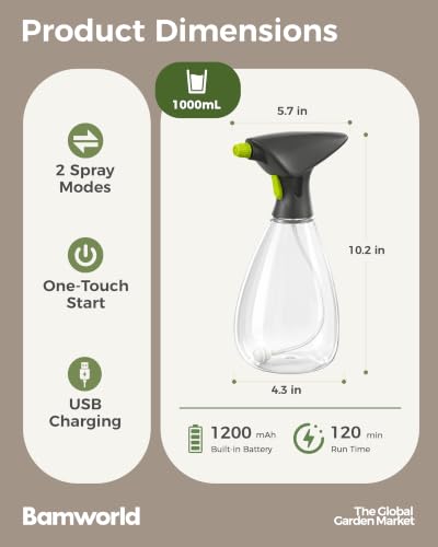 Bamworld Electric Spray Bottle Battery Powered 360° Handheld