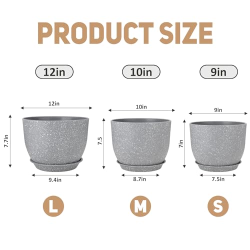 YNNICO Plant Pots 12/10/9 inch Set of 3, with Multi Mesh Drainage Holes - color: Gray, size: 12/10/9 inch