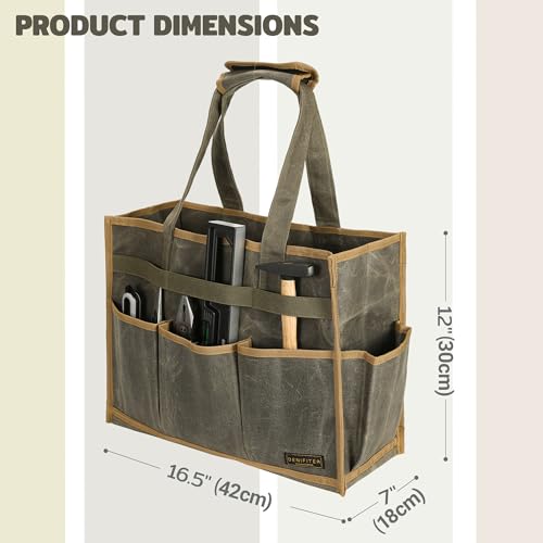 Canvas Large Tool Bag - A Large Main Pocket and 14 Insert Pockets - Durable 16oz Waxed Canvas Tool Case with Handle - 16.5 X 7 X 12 inch | ArmyGreen - color: ArmyGreen