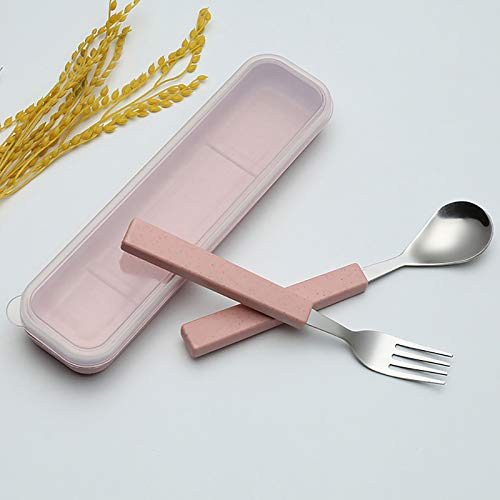 VANRA 2-Piece Children Flatware Set 18/10 Stainless Steel Child Tableware Set Silver Cutlery Set Silverware Dinner Utensils Spoon Fork Set with Travel Case for Kids (Chrome Finished) (Pink) - color: Pink