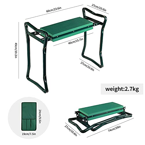 Garden Kneeler and Seat with Free Tool Pouches, Heavy Duty Gardening Bench for Kneeling and Sitting Folding Garden Stools with Tool Pouch and Kneeling Pad