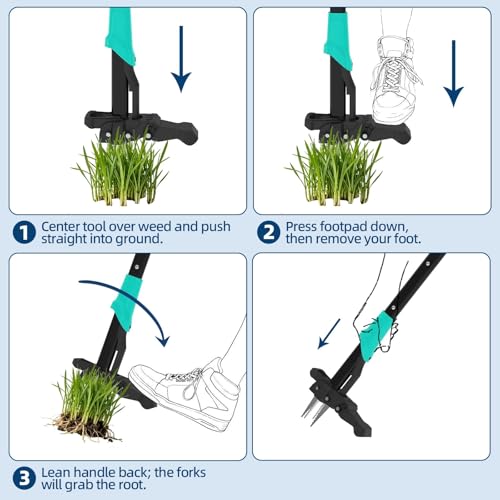40" Long-Handle Stand-Up Weed Puller, 4-Claw Gardening Weeding Tool with Easy Ejector, Remove Weeds Without Bending, Pulling, or Kneeling