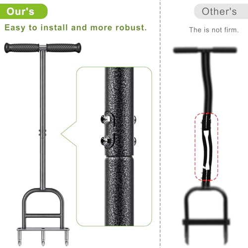 Dolibest Lawn Coring Aerator, Manual Lawn Aerator, 3 Stainless Steel Corer Plug Aerator with Soft Rubber Grip, Pre-Assembled Manual Grass Aerating Tool & Cleaning Hand Tool for Improving Lawn Health - color: B: 3 Plugs Coring Aerator