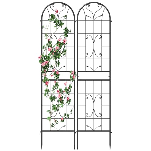 2-Pack 87" x 20" Ornate Scrollwork Arch Black Metal Garden Trellises - color: 2 Pack 87"- Ornate Scrollwork Black