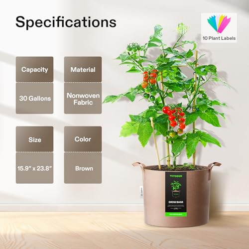 VIVOSUN 5-Pack 30 Gallon Plant Grow Bags Fabric Pots with Handles - color: Tan, size: 30 Gallons