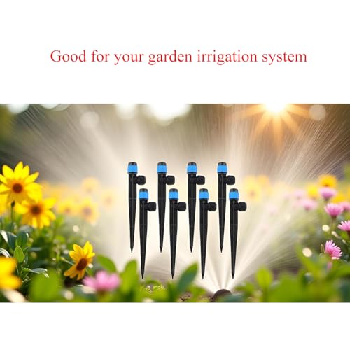 50 Pack Push-to-Fit Irrigation Drippers Emitters 360 Degree Water Flow Adjustable Drip Irrigation Emitters Push to Connect 1/4" Drip Tubing for Flower Garden Lawn Watering System(Blue)
