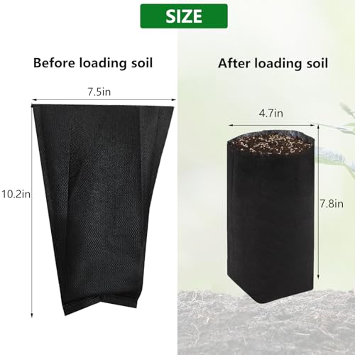 Belit 50 Pcs 10.2" H Deep Nursery Grow Bags, Non-Woven Plants Pots Container for Starting Rooted Plants Vegetable, Flower, Seedling Tree, Black - color: Black, size: 50 Pcs 7.5"x10.2"