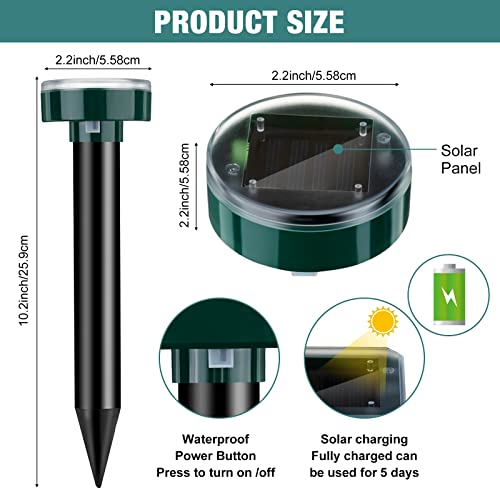 28 Pcs Solar Mole Repellent Ultrasonic Outdoor Deterrent Spikes,Round - color: Round