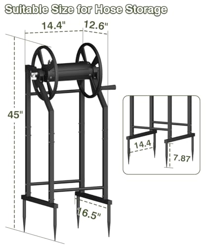 4-Spike Garden Hose Reel with 3.9ft Leader Hose & Stainless Fitting, Outdoor Hose Holder holds 125ft Hose of 5/8", Freestanding Metal Hose Stand for Outside Yard Lawn, Black - color: Black