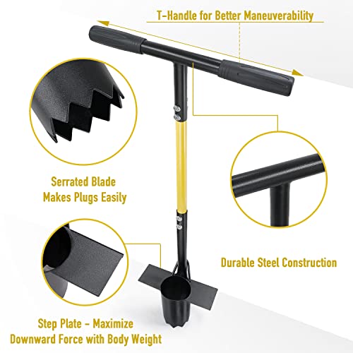 Jardineer Bulb Planter Tool, Long Handle Sod Plugger with Serrated Base, Automatic Soil Releasing Small Bulb Transplanter for Tulips, Daffodils, Lily - color: silver set