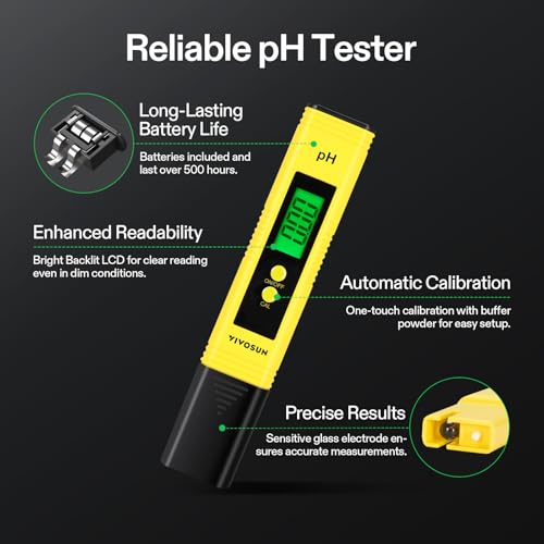 VIVOSUN Digital pH Meter TDS EC Meter for Water 0.01 Accuracy Hydroponics - color: Yellow+Blue