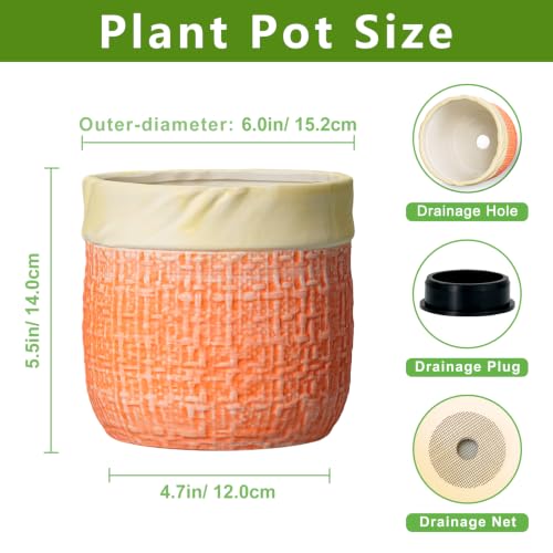 Ceramic Pots for Plants, 6 Inch Planter, Round Plant Pot, Orange - color: Orange, size: 6 Inch