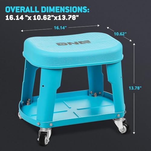 DNA Motoring Removable Rolling Garage Stool with Seat Cushion & Tool Tray Plate, 300lbs Max Weight Capacity, Blue, TOOLS-00479 - color: Blue