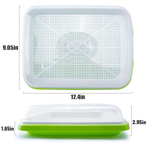 Seed Sprouter Tray with Drain Holes,Seed Germination Tray Kit BPA Free Nursery Tray,Soil-Free Big Capacity Healthy Wheatgrass Grower Sprouting Container (5 Pack with lid-Light Green) - color: 5 Pack With Lid-light Green