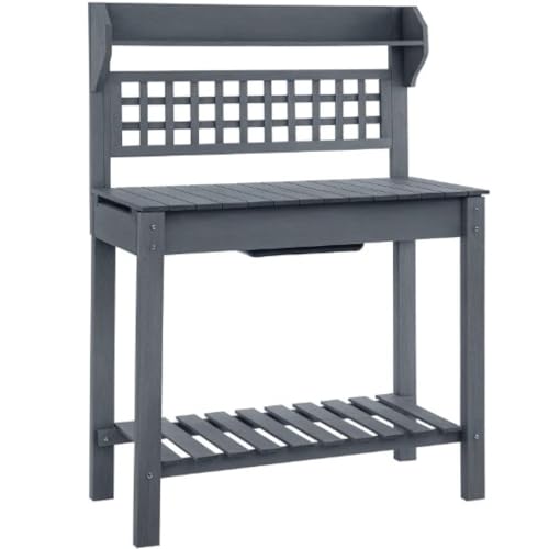 Wooden Workstation, Outdoor Potting Bench Table, with Sliding Tabletop, Storage Shelf and Dry Sink, for Greenhouse, Garden, Patio