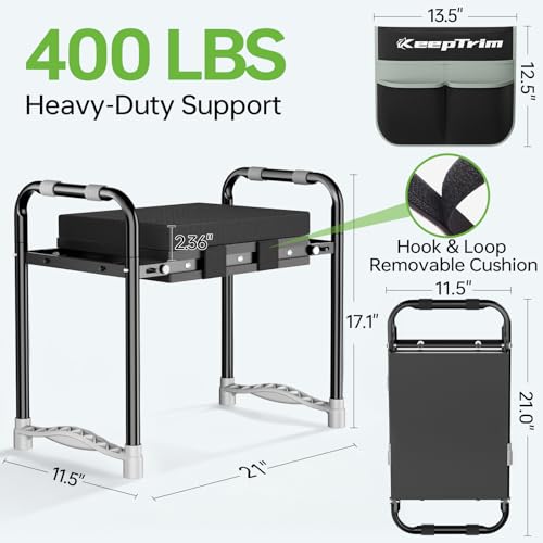 Garden Kneeler and Seat, Foldable Ergonomic Kneeling Bench with Tool Pouch 400 Lbs (Black)
