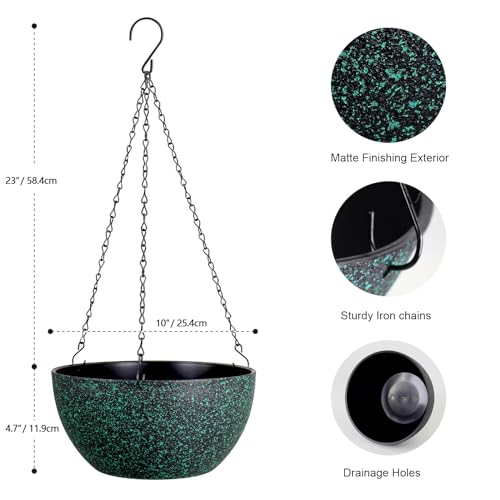 Meowell 10 inch Hanging Planters for Indoor Outdoor Plants, 2 Pack Hanging Flower Pots with Drainage Holes and Chain for Garden, Plastic Hanging Baskets for House Plants, Black with Green Speckles - color: Black With Green Speckles, size: 10inch 2pcs