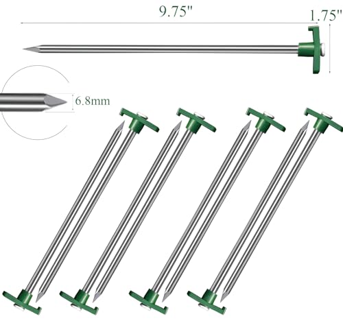 Cheardia 10 Pack Tent Stakes Heavy Duty, 9.75 Inch Yard Stakes Non-Rust Metal Tent Pegs Ground Stakes Tent Spikes for Camping Patio, Garden, Canopies, Grassland, Outdoor, Green - color: Green 10pcs