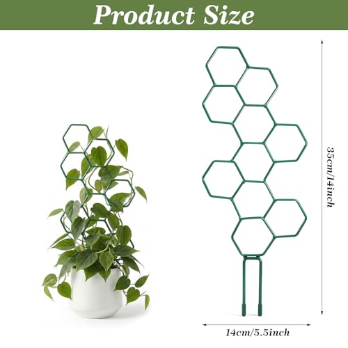Small Trellis for Potted Plants, 14 Inch Indoor Trellis for Climbing Plants Honeycomb Shape Metal Plant Trellis for Pots Plant Climbing Support for Flower Hoya Pothos Houseplants(Green) - color: Green