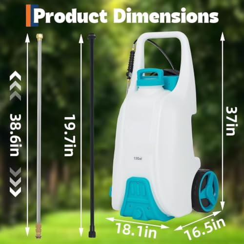 13.2 Gallon Wheeled Battery Sprayer, 12V 4Ah for Lawn & Garden - size: 13.2 Gal