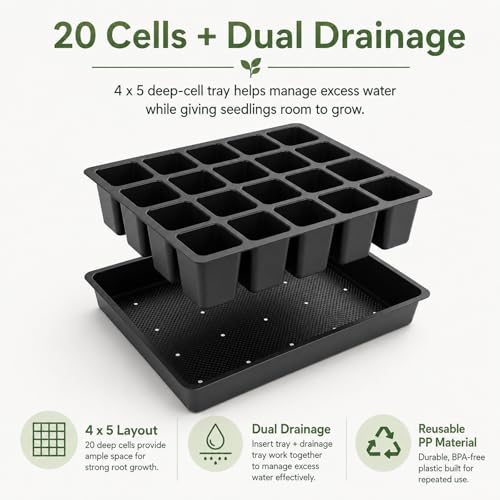 Square Nursery Pots 2 Layers with Drainage, 100 Cell Seeding Tray, 5 Packs