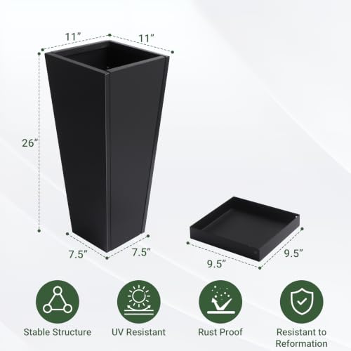 26" Metal Tall Outdoor Planters Set of 2, Durable & Wealtherproof - size: 26" H
