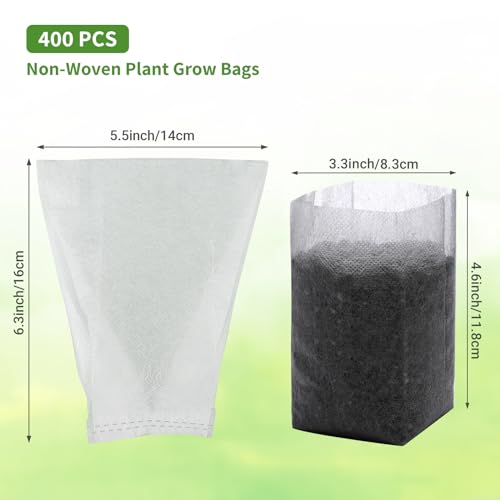 GREANER 400 PCS Nursery Bags - 5.5"x6.3", Biodegradable Plant Starter Bags, Thickened Non-Woven Biodegradable Plant Pots for Plant, Seedling, Garden, Flower, Vegetable, Indoors and Outdoor Use - size: 5.5"x6.3"/400pcs