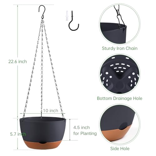 Set of 2-10 Inch Hanging Planters for Indoor Outdoor Plants - color: Dark Grey, size: 10 Inch