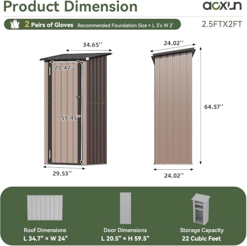 Aoxun Outdoor Storage Cabinet Shed with Floor, Small Vertical Cabinet - color: Brown, size: 3'x2'/Shelves