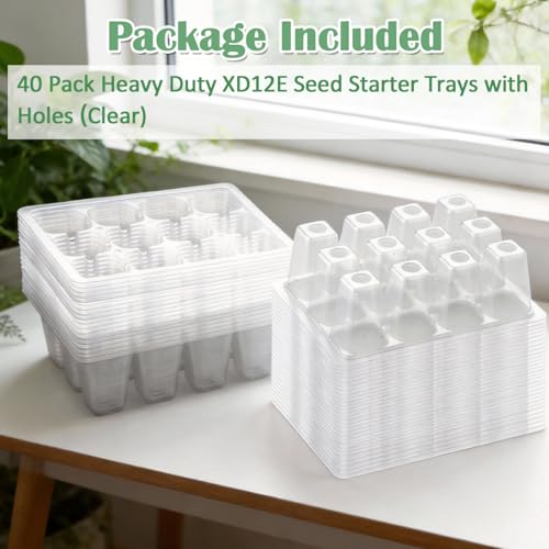 RooTrimmer 60 Pack Reusable 12-Cell Clear Seed Trays with Large Drain Hole - color: Clear, size: 12 Cells-40P