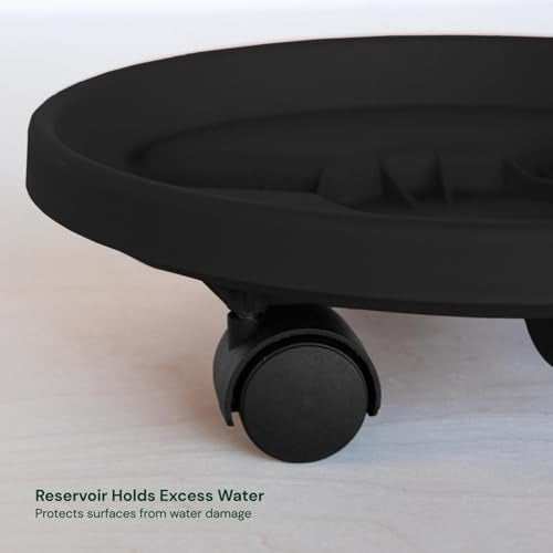 Bloem Round Planter Caddy with Wheels: 14" - Black - Durable Plastic Dolly, 360 Degree Wheel Movement, for Indoor and Outdoor Use, Gardening, 100 lb Capacity - color: Black, size: 14"