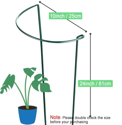 HiGift Peony Cages and Supports 24" H x 10" W, 8 Pack Tall Snake Plant Support Stake Half Round Metal Garden Stake for Indoor and Outdoor Plants, Flower Support Ring Border for Tomato,Hydrangea,Rose - size: 10"W x24"H
