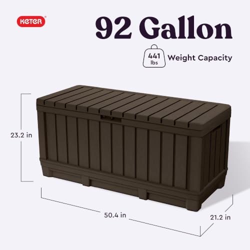 Keter Kentwood 92 Gal Outdoor Storage Box for Patio and Pool Accessories - color: Brown