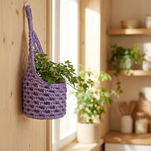 Macrame Wall Plant Hanger, Hanging Planter Basket Holder, Wall Planters for Indoor Plants, for Up to 6 Inch Pot (Purple, 6-Inch) - color: Purple, size: Large – Fits Pot Bottom ≤6"