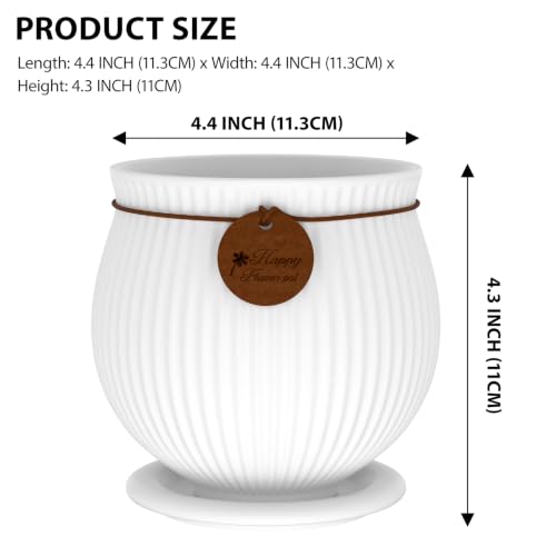 4.4 Inch White Ceramic Planter with Drainage Hole and Saucer - color: Matte White, size: Small