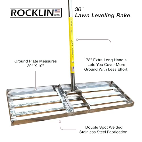 Rocklin™ 30" Lawn Leveling Rake, Stainless Steel, 78" Handle - size: 30 Inches