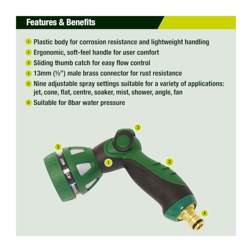 Spear & Jackson BWF28GKEW Kew Gardens Collection Multi Function Spray Gun Green - color: Green
